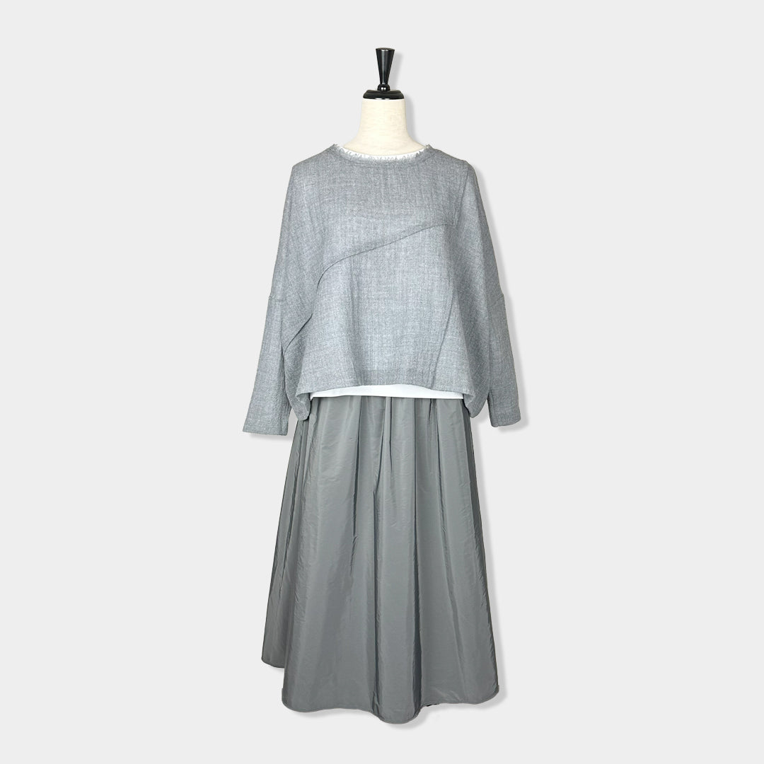 rialto48【タフタ素材/ディープレッド/ディープグレー/ポリエステル/オールシーズン】ディープカラーロングスカート RH0402-13