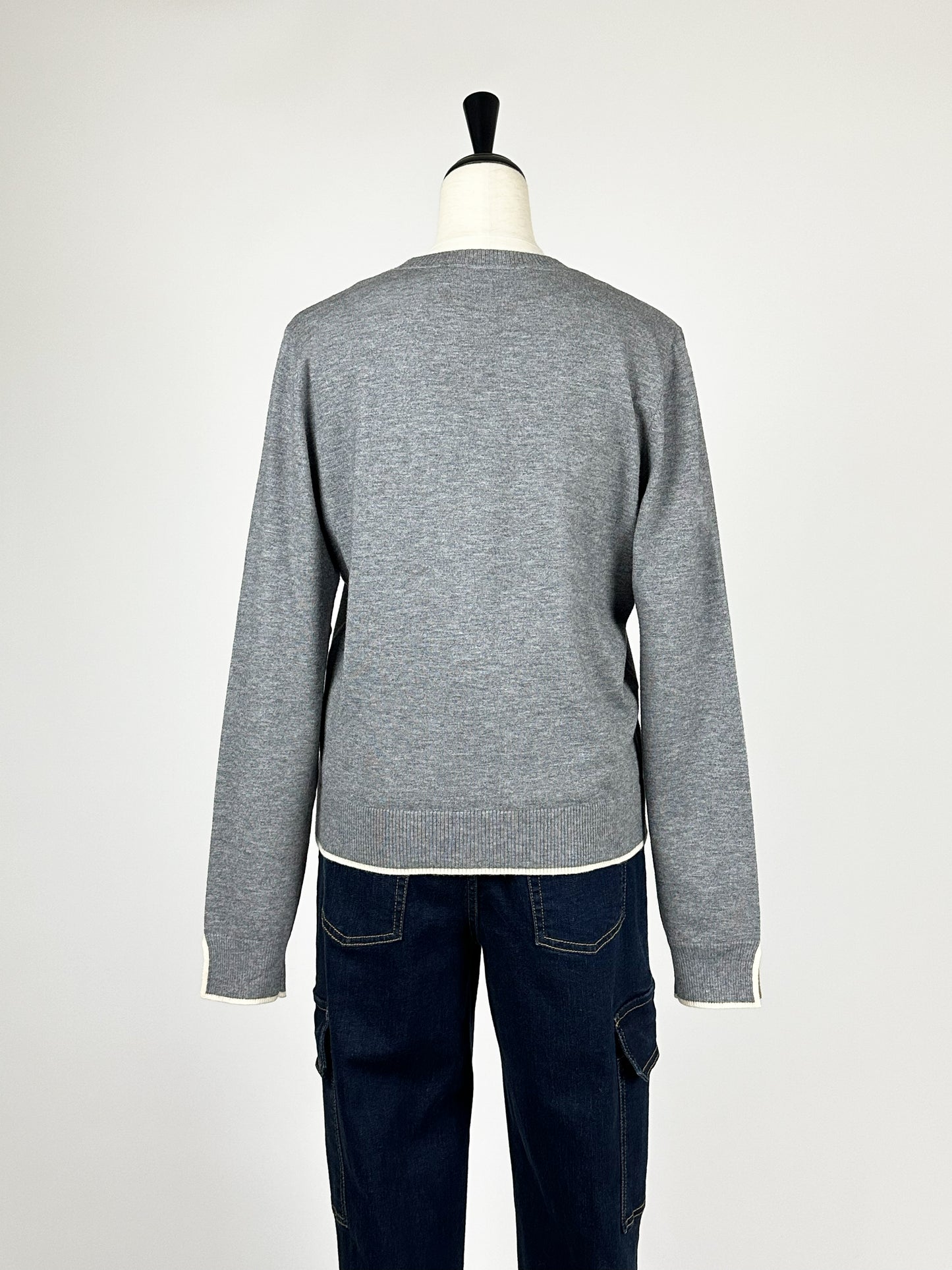 19.70 【人気】【Vネック/ホワイトライン/レーヨン/ソフト】ラインカーディガン TH0742-67