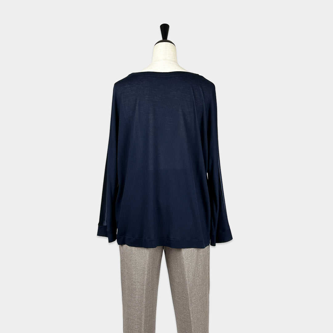 PUROTATTO【プラスサイズ/レーヨンシルク/チェーンディティール/ソフトタッチ】ラグジュアリーカットソー UF0854-1A