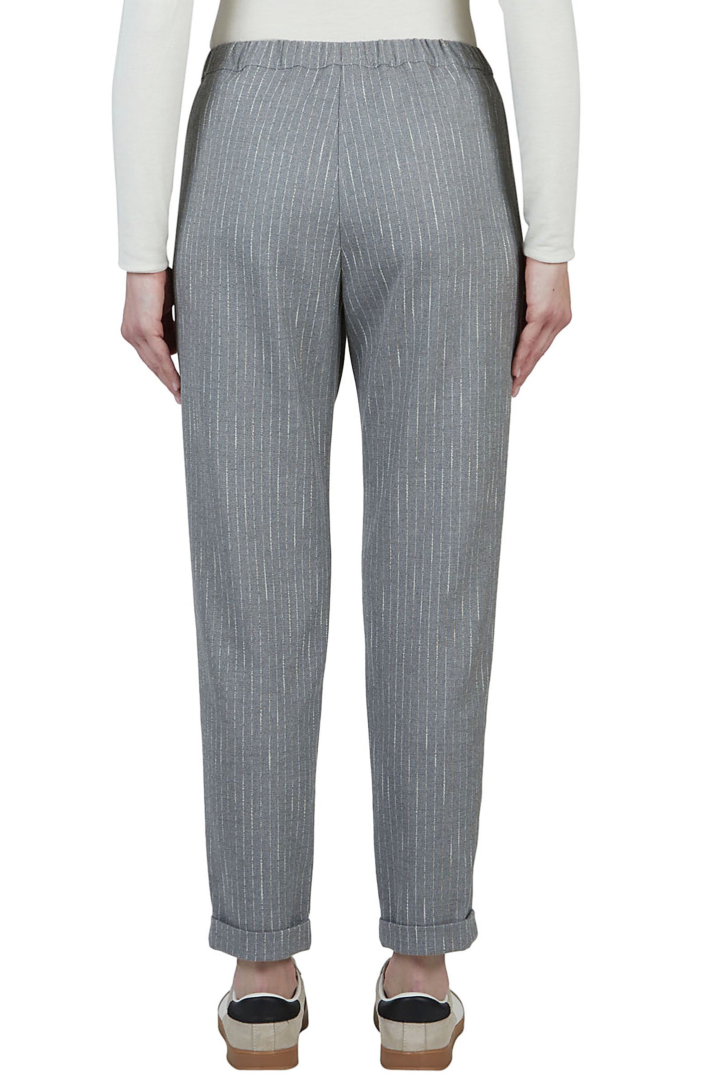 PUROTATTO【プラスサイズ/ウールライク/ウエストゴム/リラックス/ストレッチ】ストライプテーパードパンツ UF5318-40