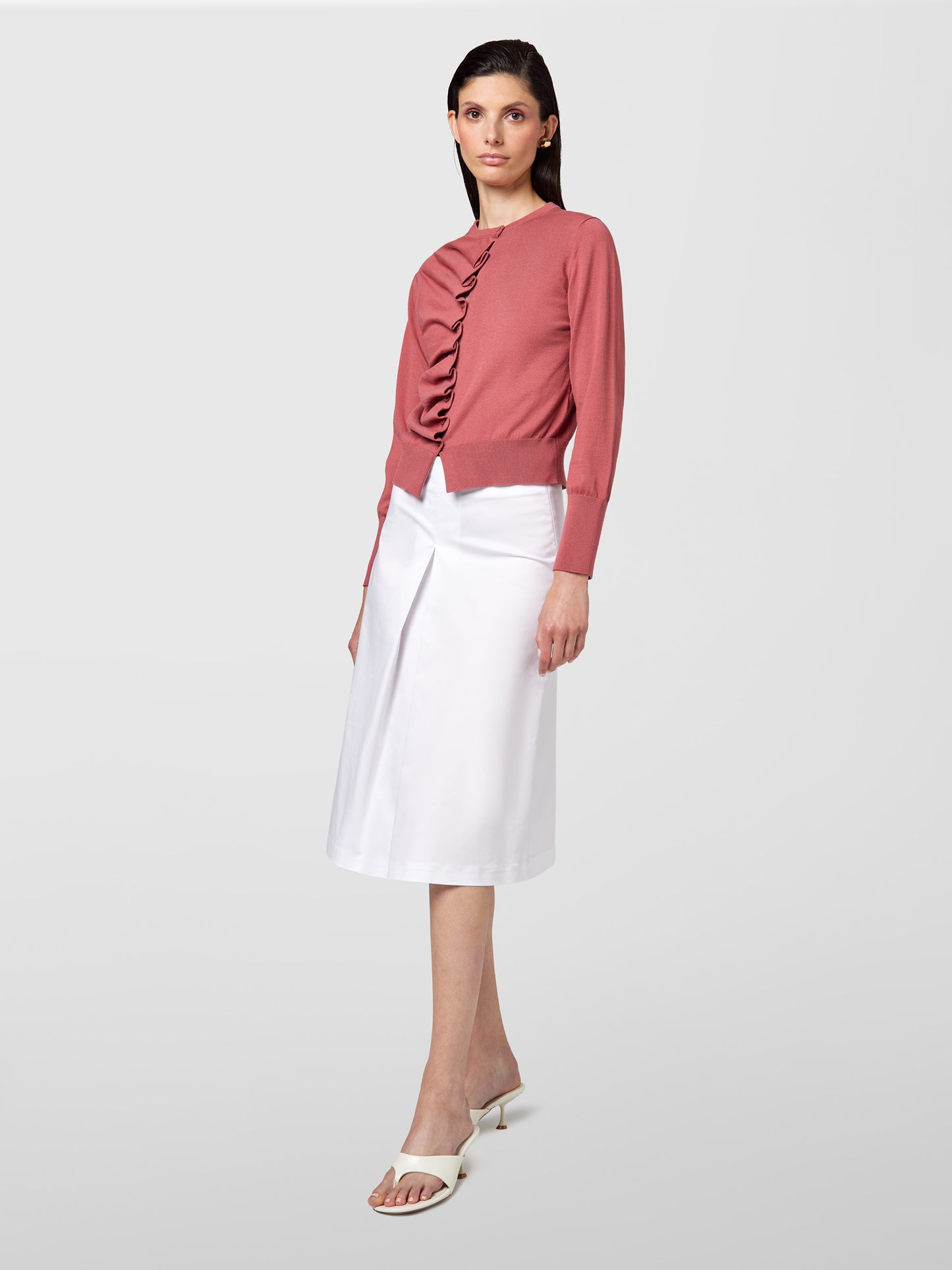 ALPHA STUDIO【春カーデ/春ニット/コットン100/アシンメトリー/エレガンス】アシンメトリーニット ZI0706-02