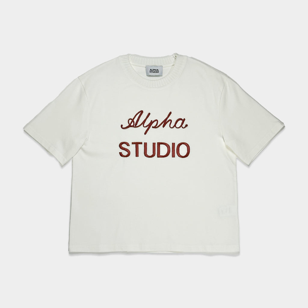 ALPHA STUDIO【ロゴTシャツ/ビッグシルエット/トレンド/エレガンス/コットン100％】アルファロゴカットソー　ZI0800-29