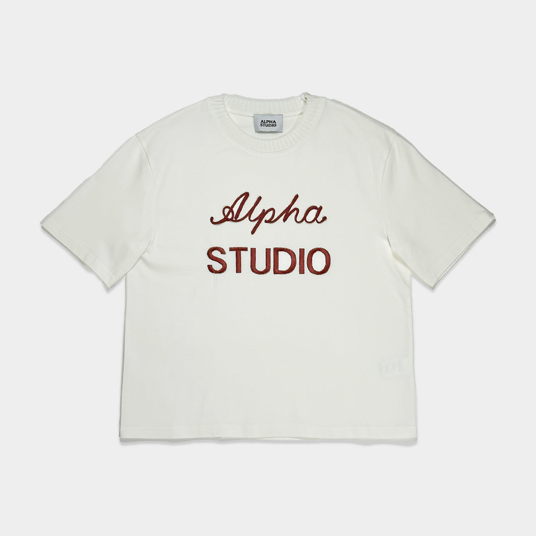 ALPHA STUDIO【残り1点】【ロゴTシャツ/ビッグシルエット/トレンド/エレガンス/コットン100％】アルファロゴカットソー　ZI0800-29
