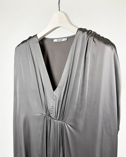 Kangra【オケージョン/ドレープ/ロング/Iライン/オン・オフ】Vネックワンピース KE0505-12