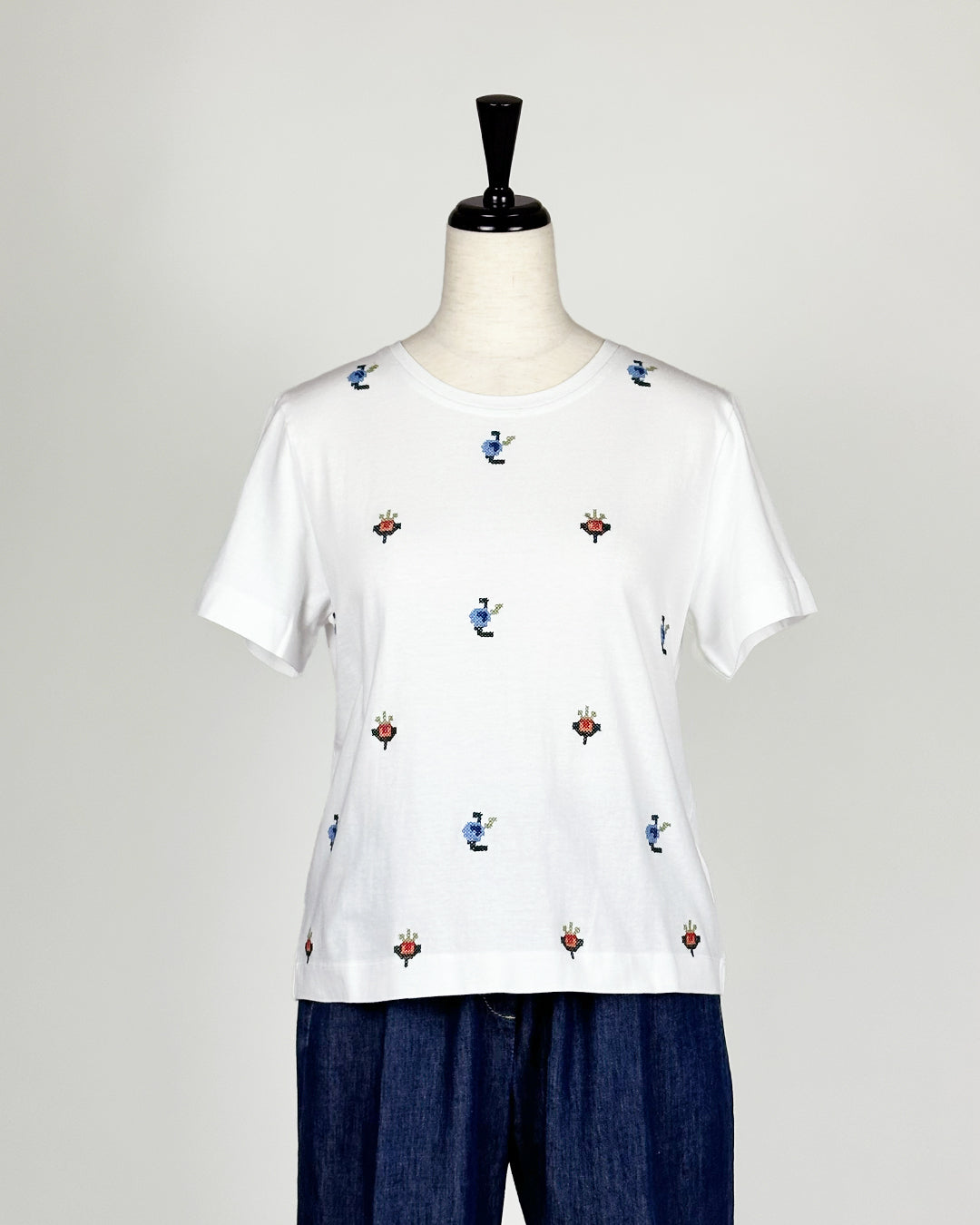 19.70【インド刺繍/レース/コットン】エンブロイダリーTシャツ　TI0811-45