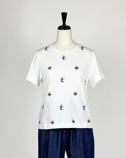 19.70【インド刺繍/レース/コットン】エンブロイダリーTシャツ　TI0811-45