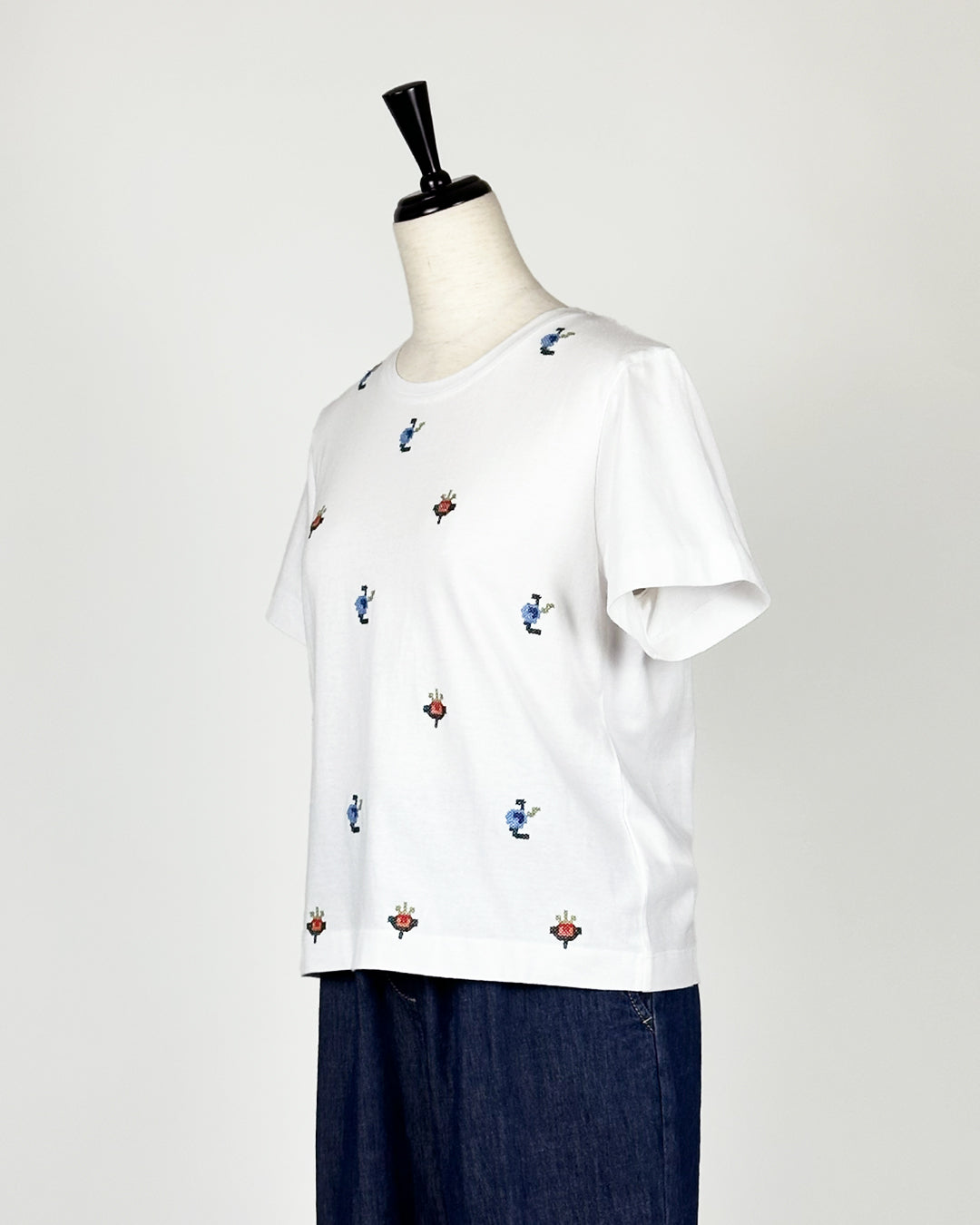 19.70【インド刺繍/レース/コットン】エンブロイダリーTシャツ　TI0811-45