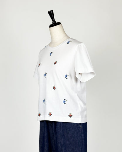 19.70【インド刺繍/レース/コットン】エンブロイダリーTシャツ　TI0811-45