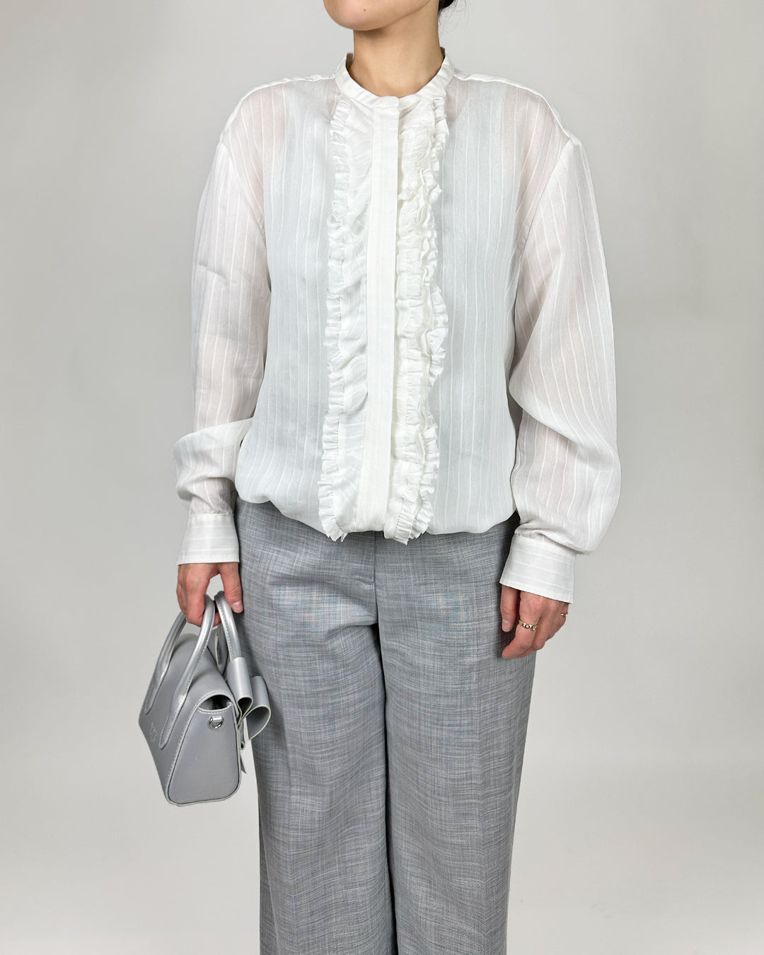 DOROTHEE SCHUMACHER【オケージョン/シルク混/ノーカラー/シフォン】フリルブラウス　GG1609-27