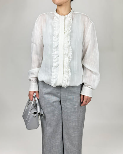 DOROTHEE SCHUMACHER【オケージョン/シルク混/ノーカラー/シフォン】フリルブラウス　GG1609-27