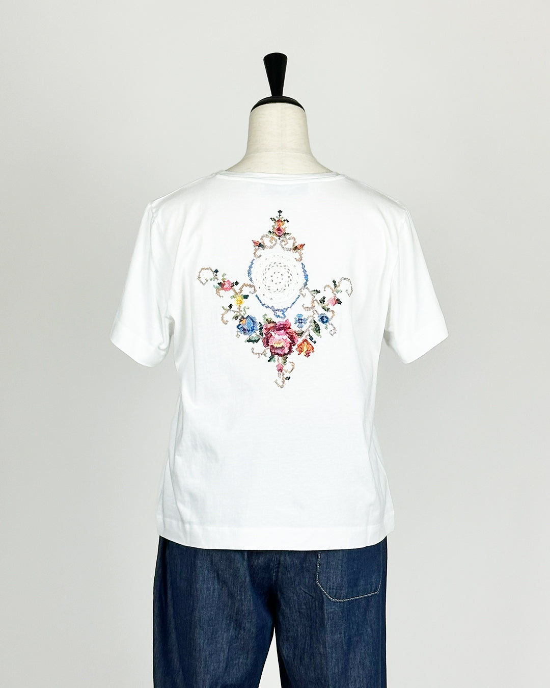 19.70【インド刺繍/レース/コットン】エンブロイダリーTシャツ　TI0811-45