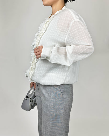 DOROTHEE SCHUMACHER【オケージョン/シルク混/ノーカラー/シフォン】フリルブラウス　GG1609-27