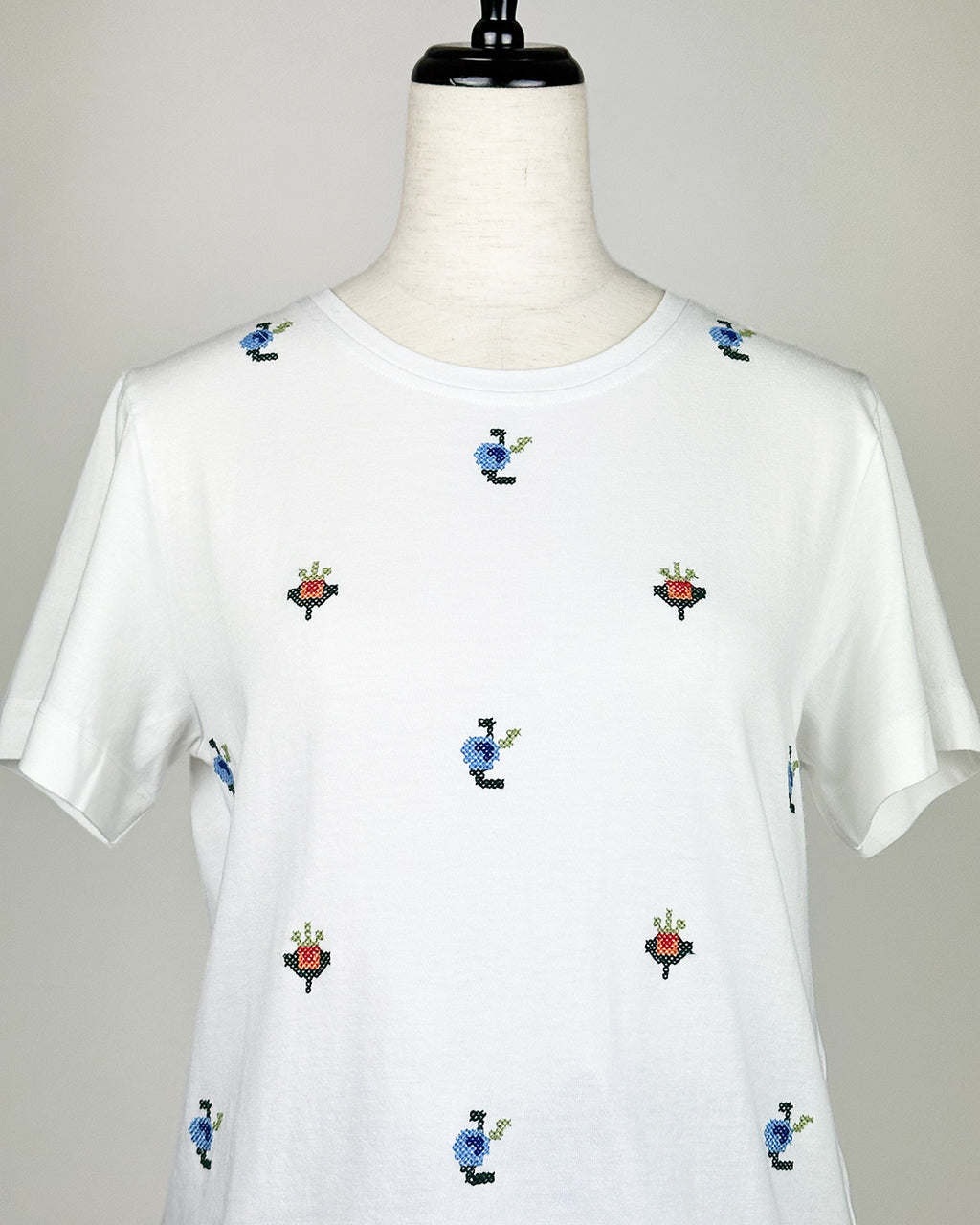 19.70【インド刺繍/レース/コットン】エンブロイダリーTシャツ　TI0811-45