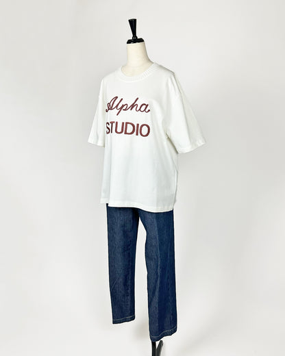 ALPHA STUDIO【残り1点】【ロゴTシャツ/ビッグシルエット/トレンド/エレガンス/コットン100％】アルファロゴカットソー　ZI0800-29