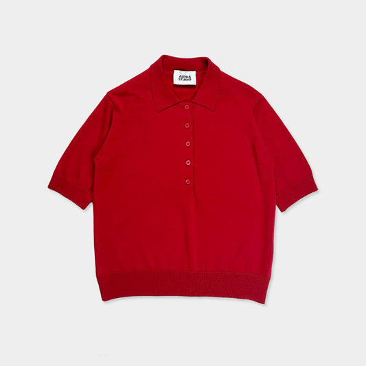 ALPHA STUDIO【着用動画あり/ウール100％/レッド/ポロシャツ/オケージョン】レッドプルオーバー　ZH0701-01