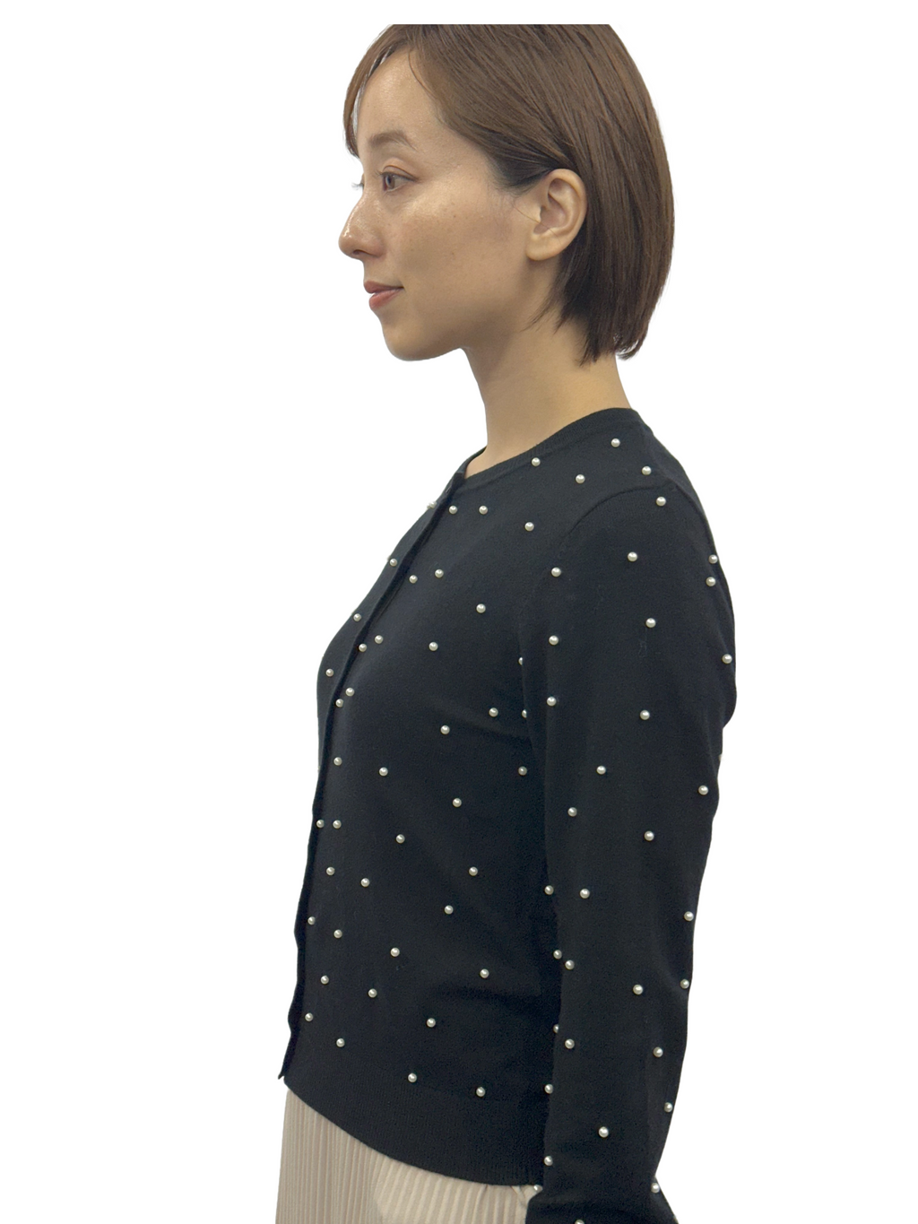 SEVENTY VENEZIA　セヴンティヴェネツィア【クルーネック/薄手】パール付きカーディガン　SF0765-91