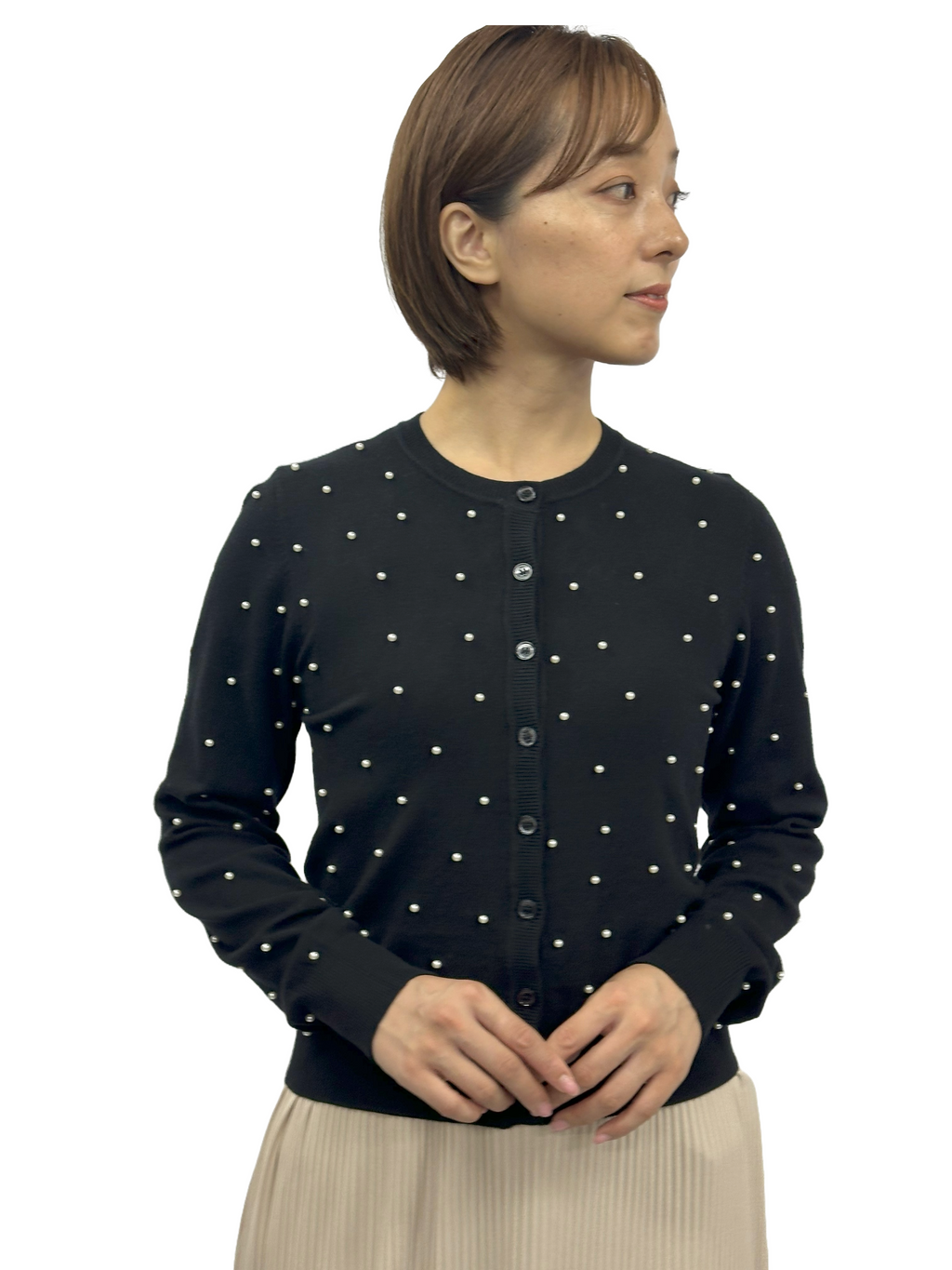 SEVENTY VENEZIA　セヴンティヴェネツィア【クルーネック/薄手】パール付きカーディガン　SF0765-91