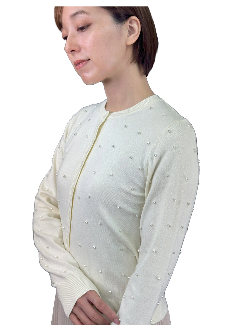 SEVENTY VENEZIA　セヴンティヴェネツィア【クルーネック/薄手】パール付きカーディガン　SF0765-91