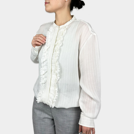 DOROTHEE SCHUMACHER【オケージョン/シルク混/ノーカラー/シフォン】フリルブラウス　GG1609-27