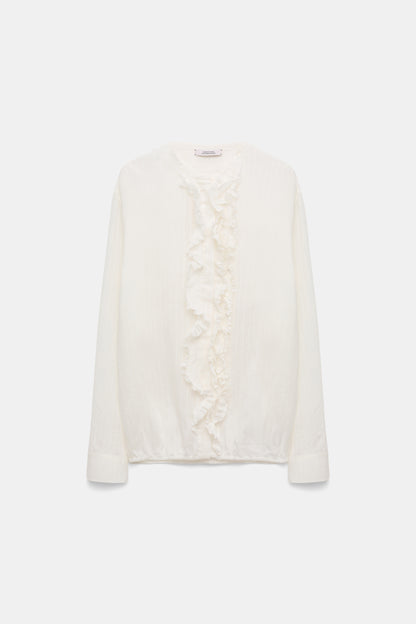 DOROTHEE SCHUMACHER【オケージョン/シルク混/ノーカラー/シフォン】フリルブラウス　GG1609-27