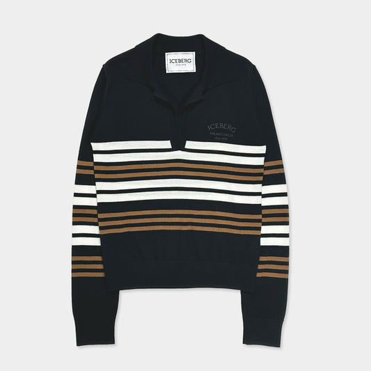 ICEBERG【残りわずか】【着用動画あり/ボーダー/ウール100％/ロゴ/ストレッチ】ボーダーニット　IH0718‐41