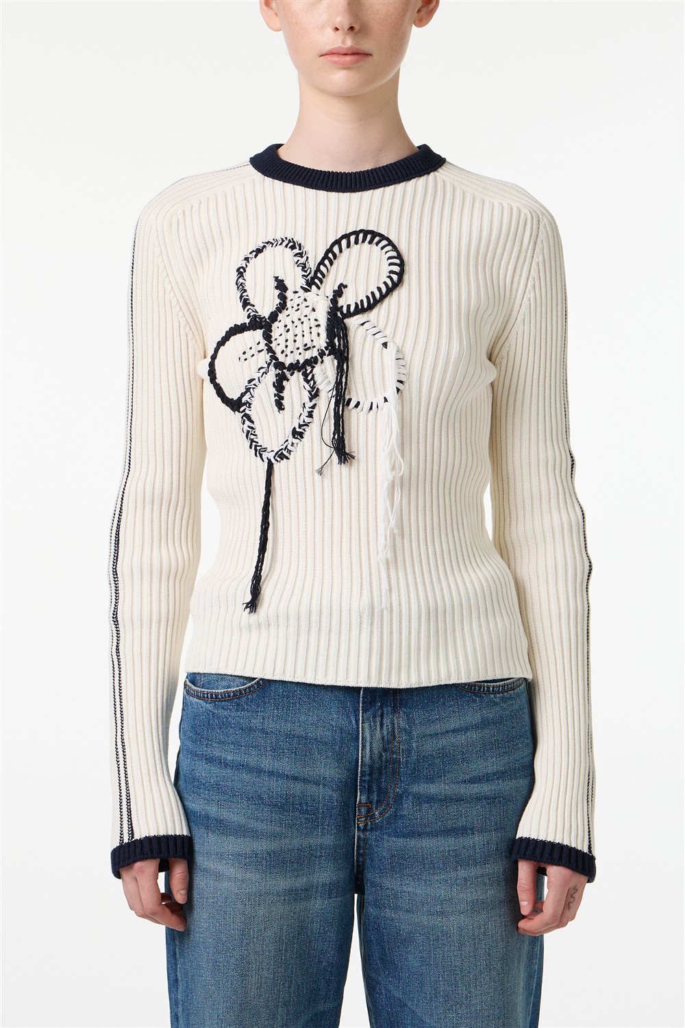 ICEBERG【リブニット/アイスフラワー/刺繍/コットン】アイスフラワーニット　II0704-35