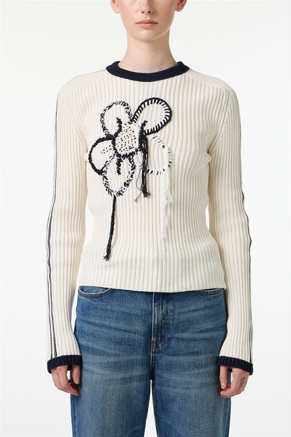 ICEBERG【リブニット/アイスフラワー/刺繍/コットン】アイスフラワーニット　II0704-35