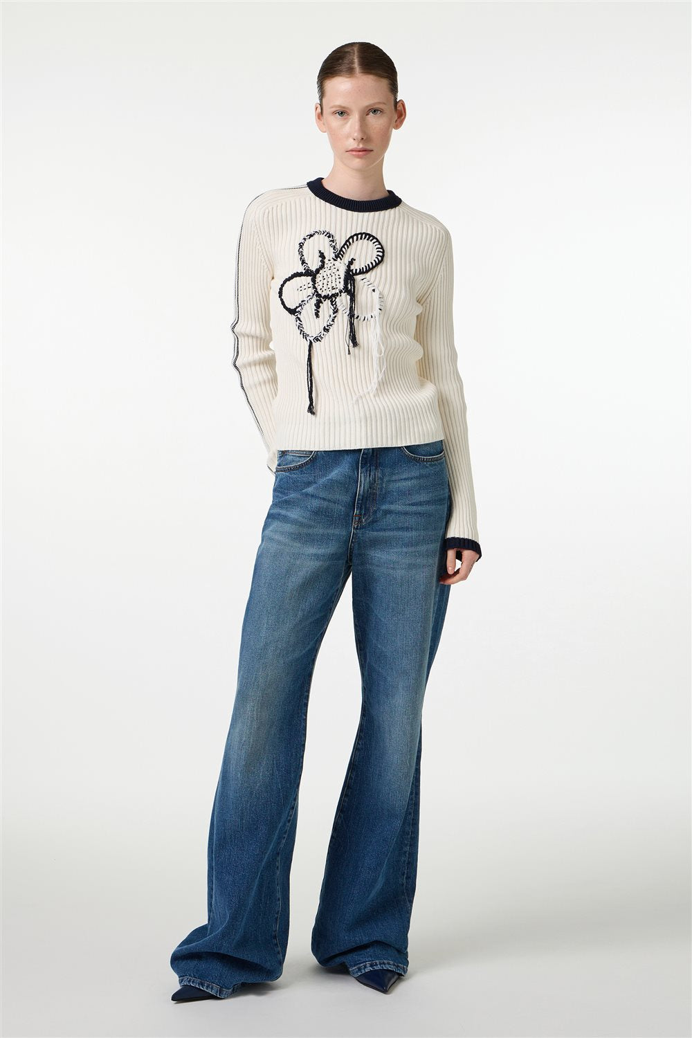 ICEBERG【リブニット/アイスフラワー/刺繍/コットン】アイスフラワーニット　II0704-35