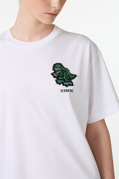 ICEBERG【白カットソー/刺繍ロゴ/恐竜/ダイナソー/コットン】刺繍ダイナソーカットソー　II0811-23