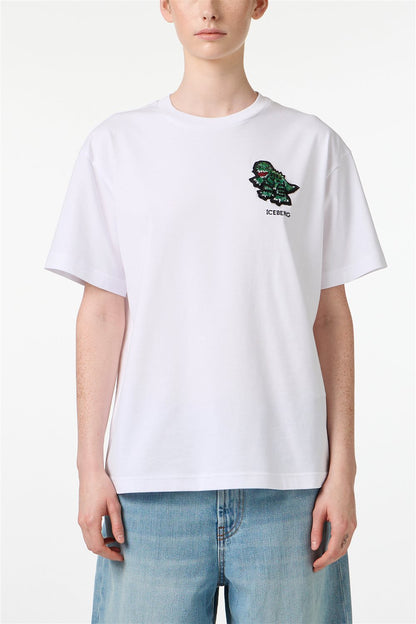 ICEBERG【白カットソー/刺繍ロゴ/恐竜/ダイナソー/コットン】刺繍ダイナソーカットソー　II0811-23