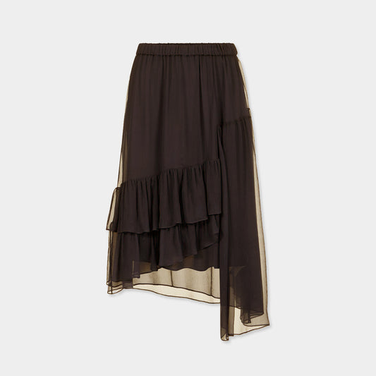 ICEBERG【レイヤード/アシンメトリー/シアー/ミディ丈/チョコレートカラー】チョコレートミディスカート　II5400-04