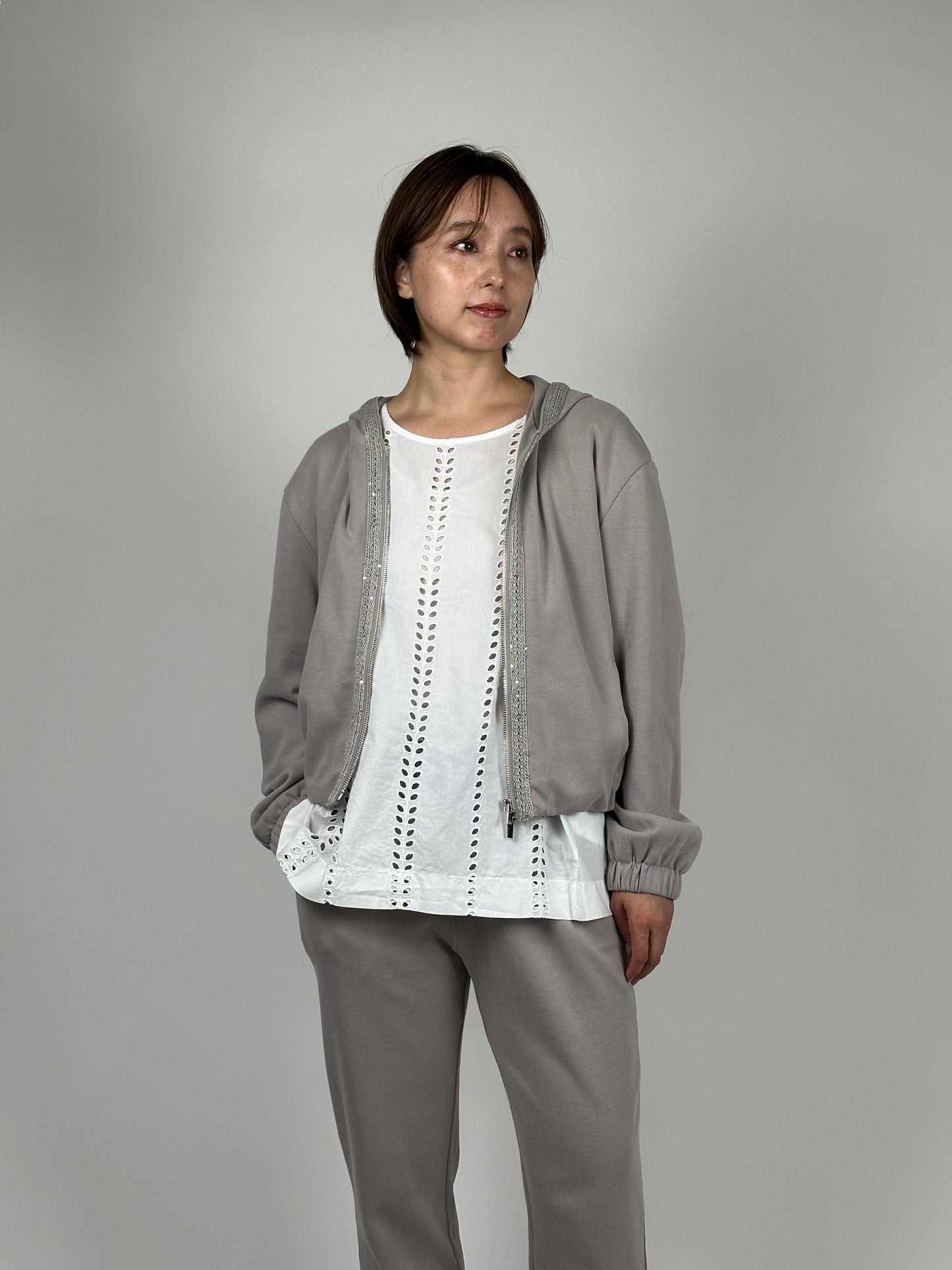 【人気】PUROTATTO【PICK UP！/コットン100％/リラックス/カジュアルスタイル/ジャージ】ラメパイピングパーカー　UH0855-57