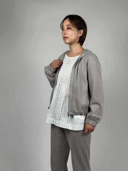 【人気】PUROTATTO【PICK UP！/コットン100％/リラックス/カジュアルスタイル/ジャージ】ラメパイピングパーカー　UH0855-57