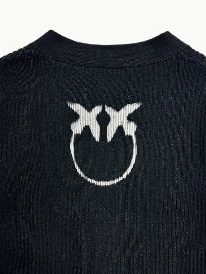 PINKO【SALE】PICK UP!残り1点【70％OFF/ショートカーデ/リブカーデ/ブラック/アンサンブル/ロゴ】ブラックリブカーディガン　PD1767-B9