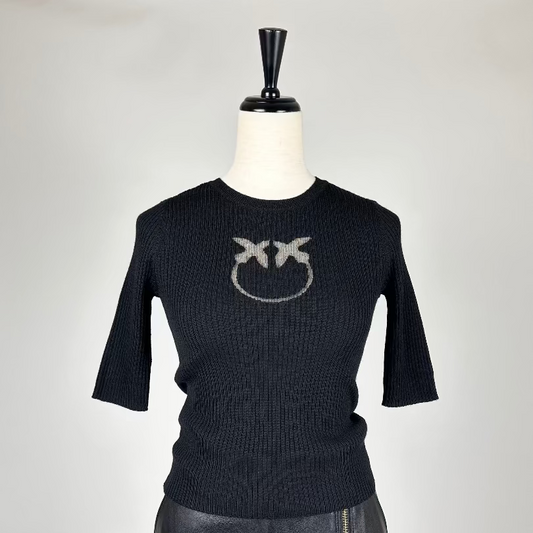 PINKO【SALE】PICK UP!残り1点【70％OFF/リブニット/ブラック/アンサンブル/ロゴ】ブラックリブニット　PD1766-B9