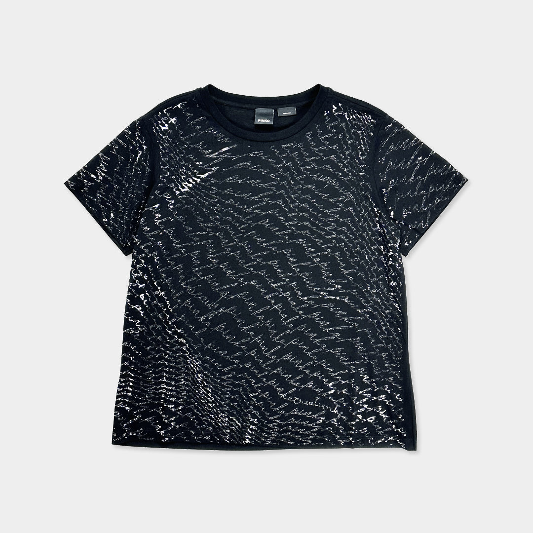 PINKO【SALE】PICK UP!残り1点【70％OFF/ラインストーン/ブラック/ロゴ】キラカットソー　PD1821-80