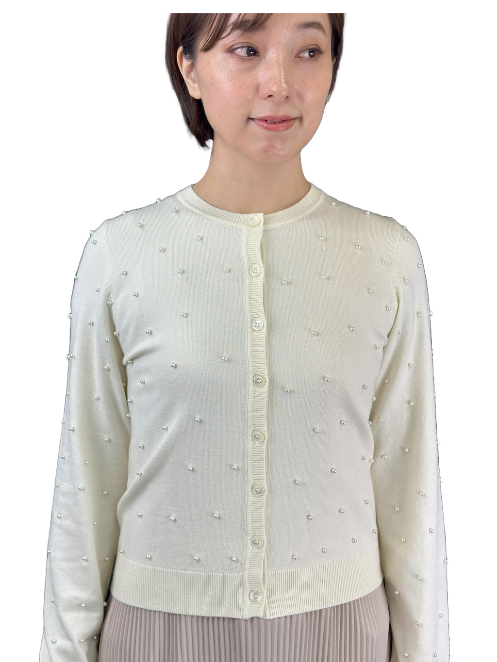 SEVENTY VENEZIA　セヴンティヴェネツィア【クルーネック/薄手】パール付きカーディガン　SF0765-91