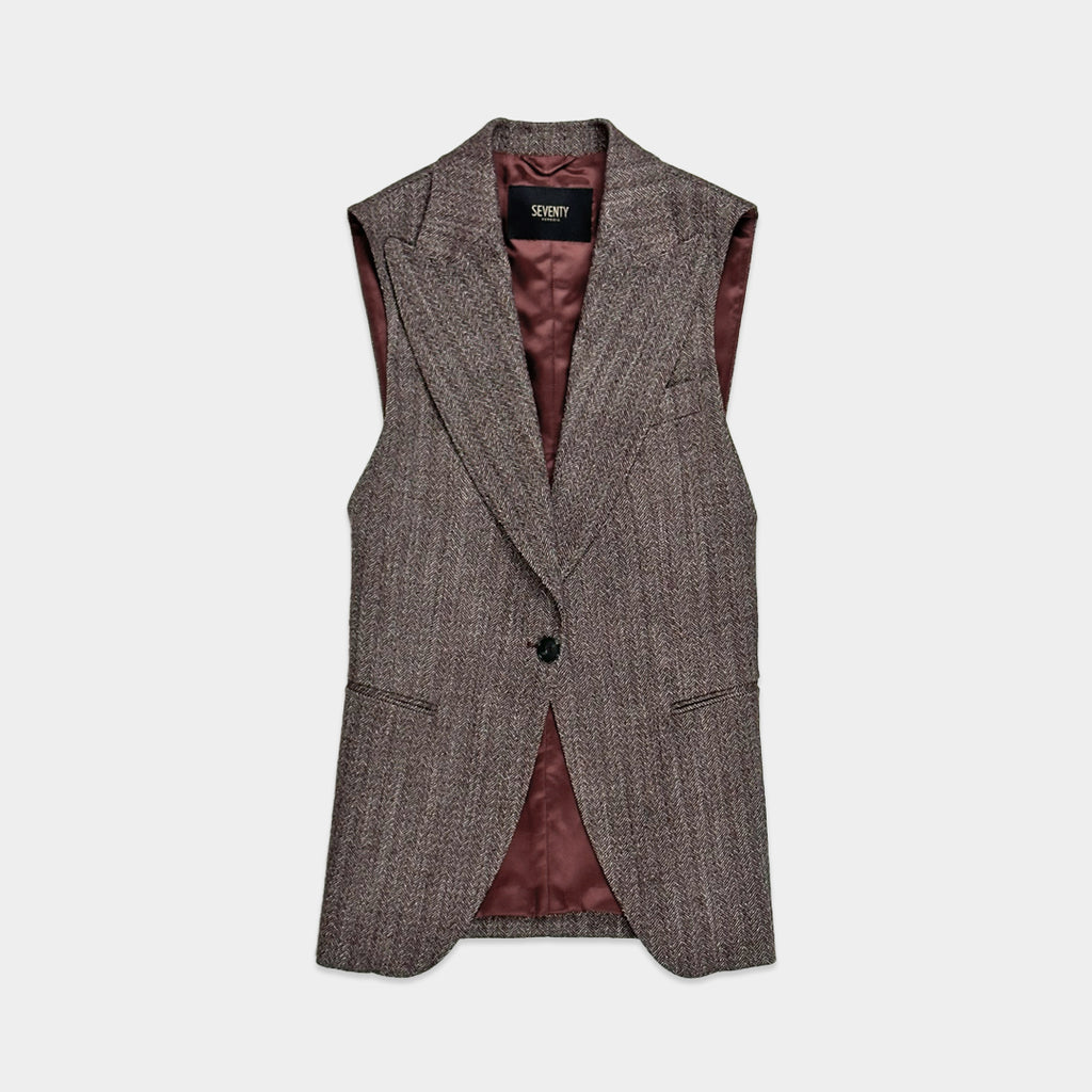 SEVENTY VENEZIA　セヴンティヴェネツィア【2色展開/ツィード/スリット/ロング】デザインベスト　SH0249-63