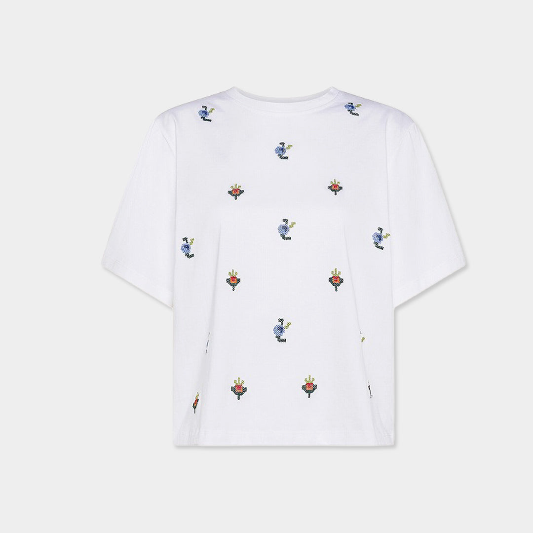 19.70【インド刺繍/レース/コットン】エンブロイダリーTシャツ　TI0811-45