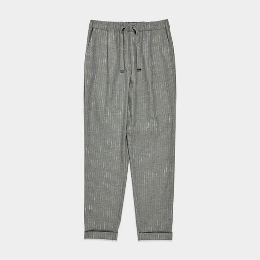 PUROTATTO【プラスサイズ/ウールライク/ウエストゴム/リラックス/ストレッチ】ストライプテーパードパンツ UF5318-40