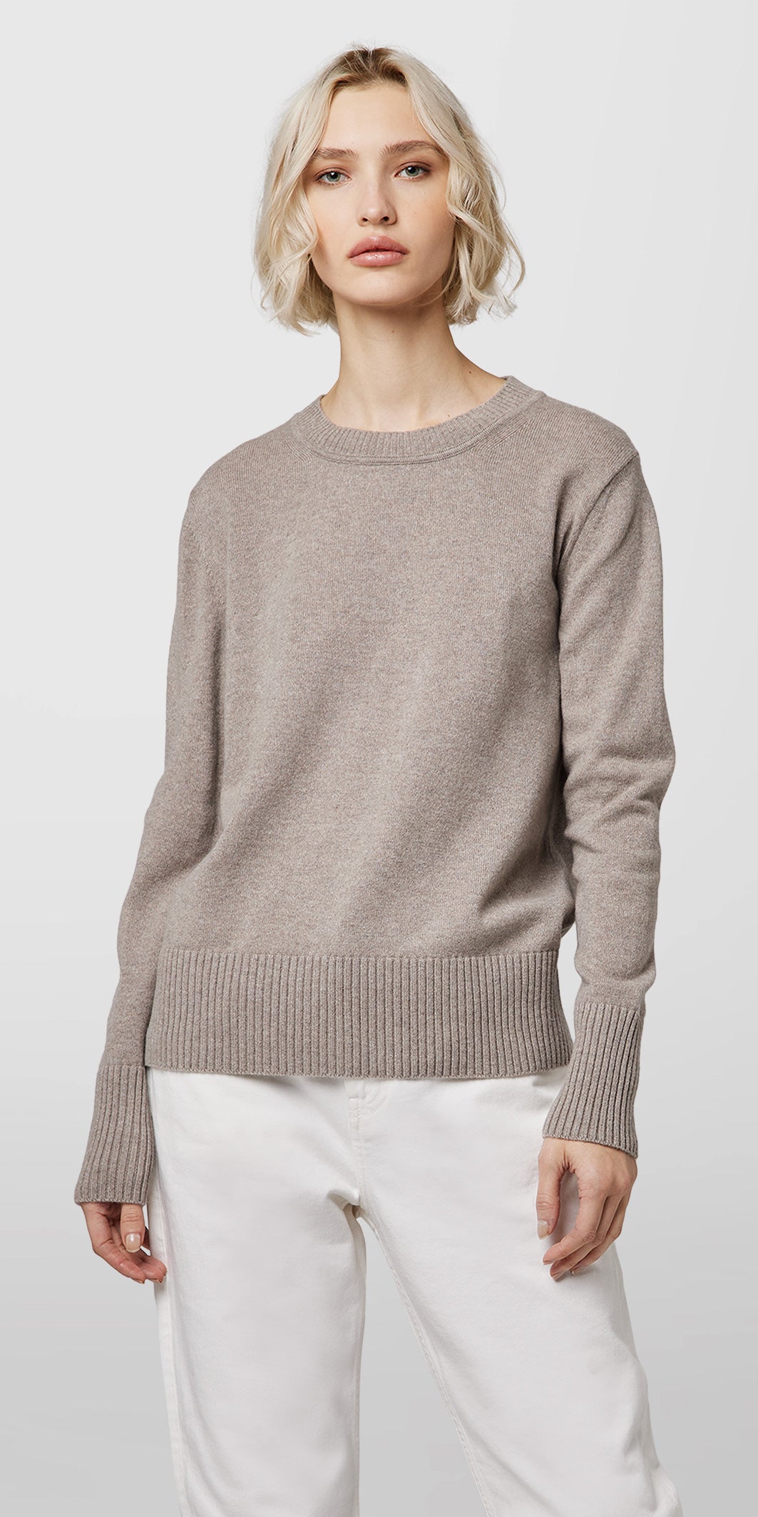 アルファページ ALPHA STUDIO【カシミヤ100％/グレージュ/シンプルシルエット】ALPHA