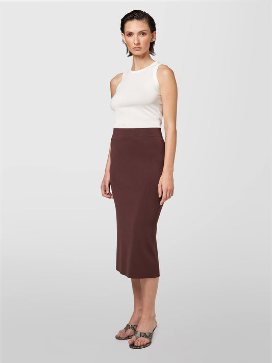 ALPHA STUDIO【ナロースカート/ニット風タイト/レーヨン/COOL/バーガンディブラウン】ナローロングスカート　ZI0400-16