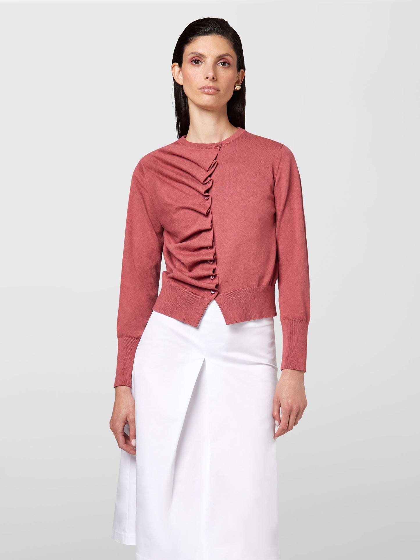 ALPHA STUDIO【春カーデ/春ニット/コットン100/アシンメトリー/エレガンス】アシンメトリーニット　ZI0706-02