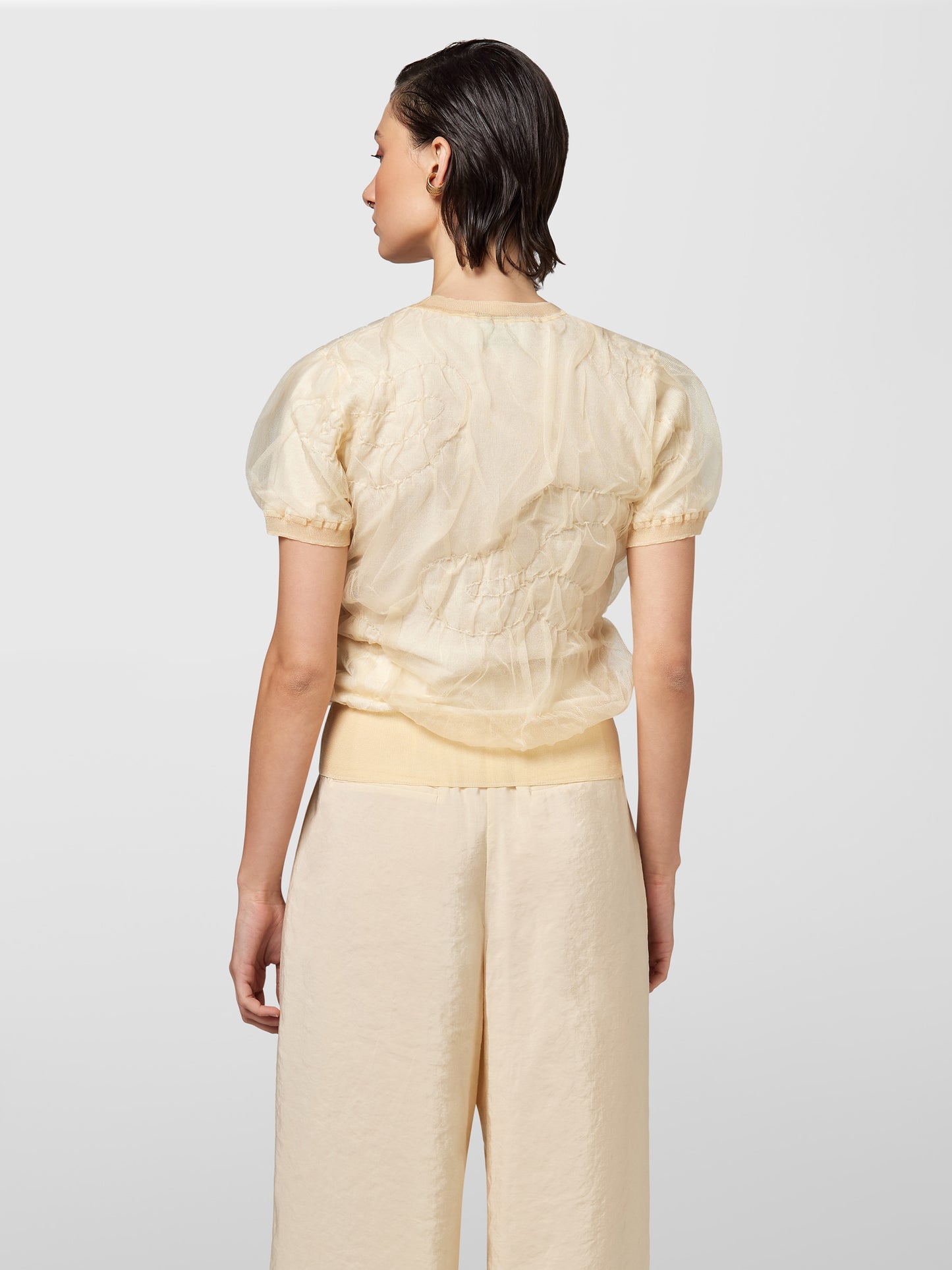 ALPHA STUDIO【春ニット/サマーニット/コットン/チュール/エレガンス】チュールレイヤーニット　ZI0750-22