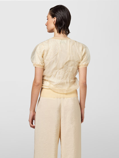 ALPHA STUDIO【春ニット/サマーニット/コットン/チュール/エレガンス】チュールレイヤーニット　ZI0750-22