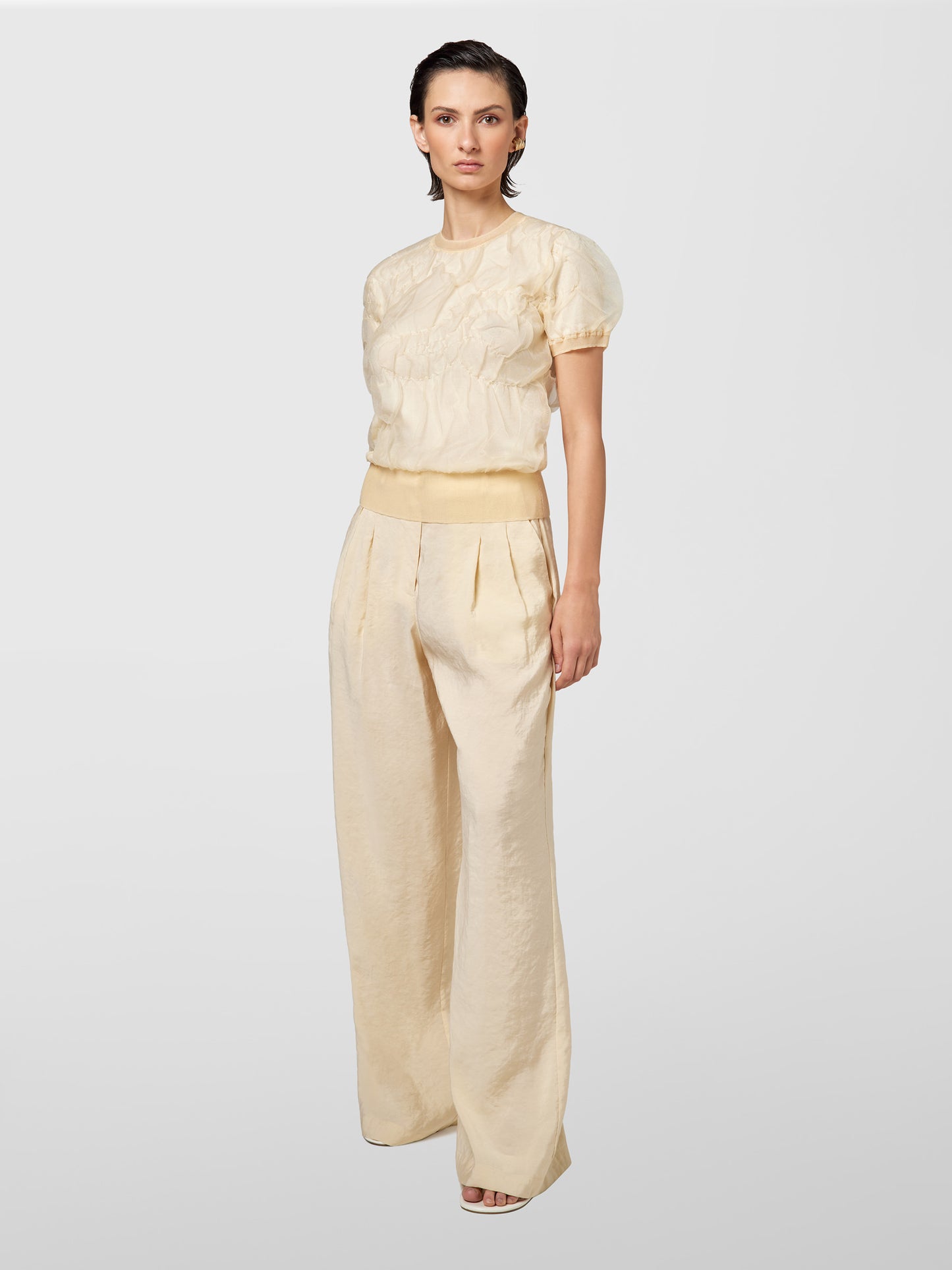 ALPHA STUDIO【春ニット/サマーニット/コットン/チュール/エレガンス】チュールレイヤーニット　ZI0750-22