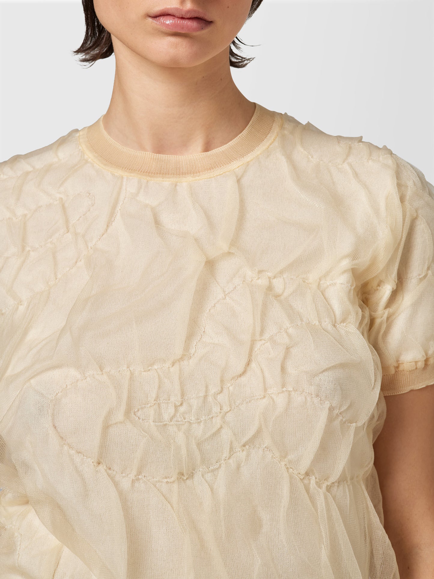 ALPHA STUDIO【春ニット/サマーニット/コットン/チュール/エレガンス】チュールレイヤーニット　ZI0750-22