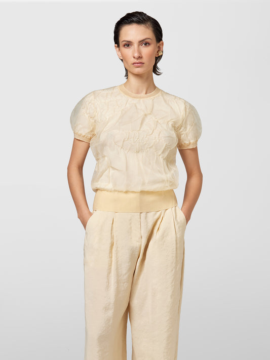 ALPHA STUDIO【春ニット/サマーニット/コットン/チュール/エレガンス】チュールレイヤーニット　ZI0750-22