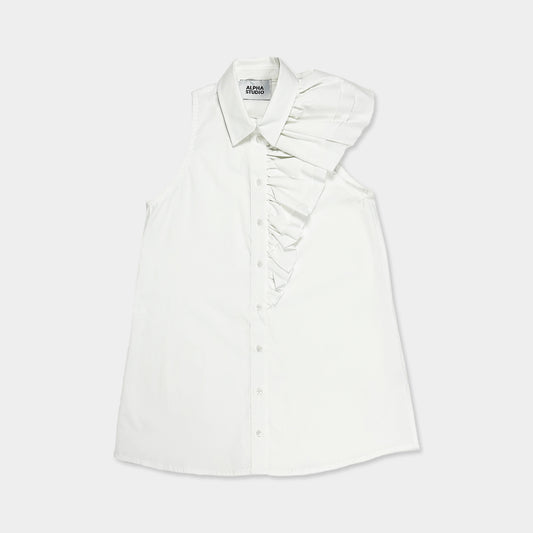 ALPHA STUDIO【フリルシャツ/ポプリン素材/ノースリーブ/エレガンス】フリルポプリンブラウス　ZI0611-35