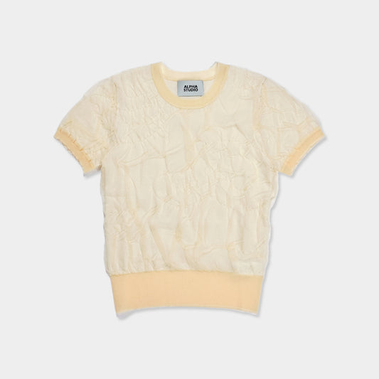 ALPHA STUDIO【春ニット/サマーニット/コットン/チュール/エレガンス】チュールレイヤーニット　ZI0750-22